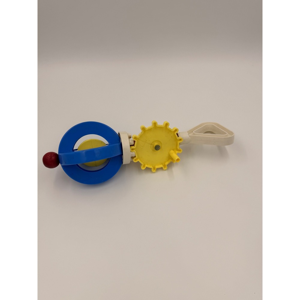 Vintage Gerber Baby Toy Rattle Spinning Gear Blue Yellow Red Primary Colors - Picture 2 of 4